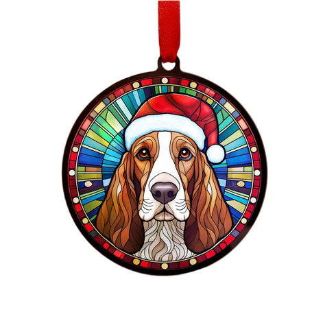 Basset Hound in Santa Hat Suncatcher Decoration